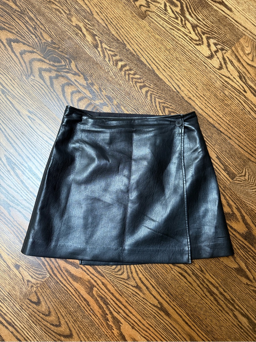 Babaton Black Vegan Leather Mini Wrap Skirt